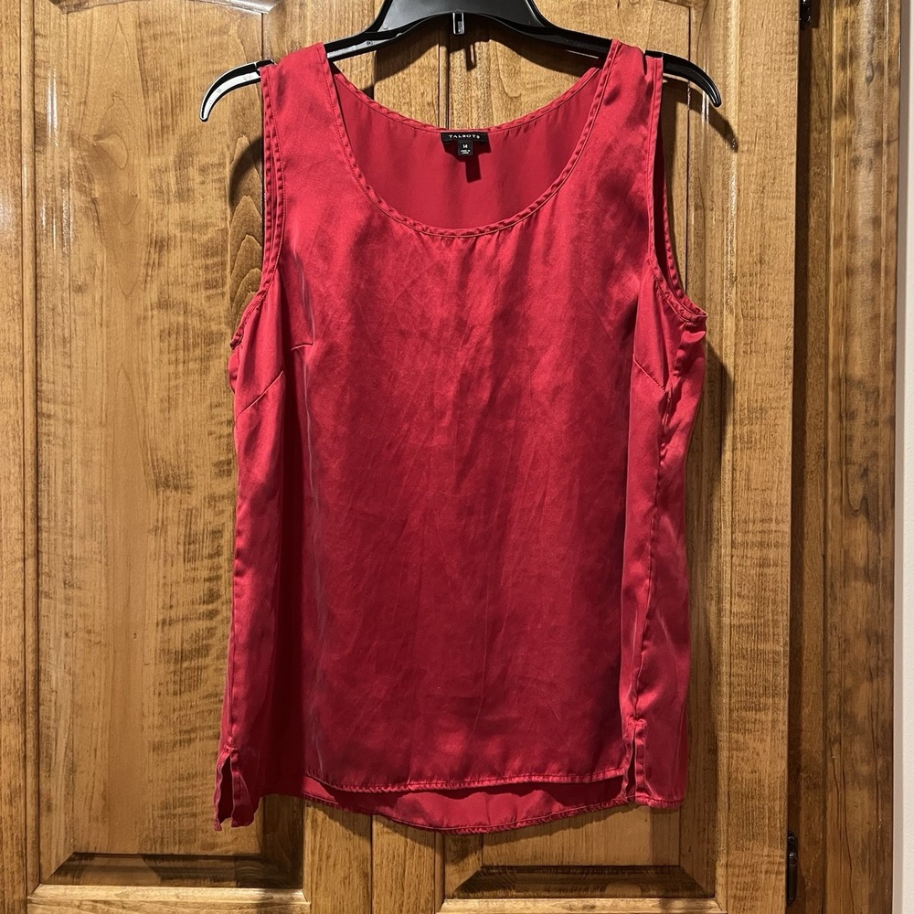 Talbots Silk Tank Top Women Sz 14 Red Scoop Neck Pullover Sleeveless